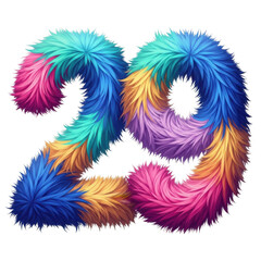 Colorful fuzzy number twenty nine on white background