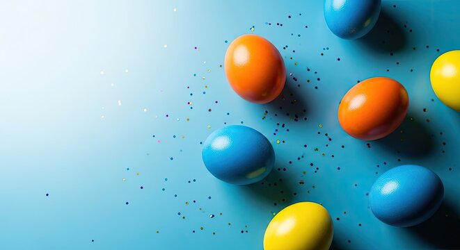 Labor day celebration with colorful easter eggs on blue background