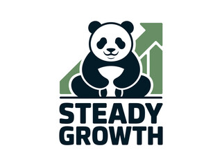 Black and White Panda Logo with Green Growth Chart and Steady Growth Text on White Background