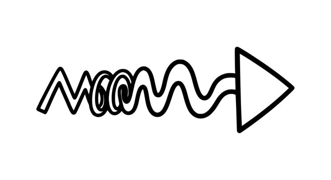 Arrow wavy black line pointing to right direction with scribble effect featuring pointer, navigation, symbol with icon