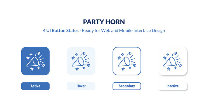 party horn 4-state UI button. Outline icon kit from birthday and party collection. Thin linear party horn, horn, party editable vector. Minimal party horn sign for web and mobile interface
