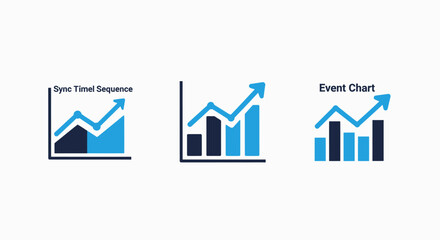 Business growth chart icons depicting positive trends, financial data analysis, and upward market movement with rising bar graphs and arrows.