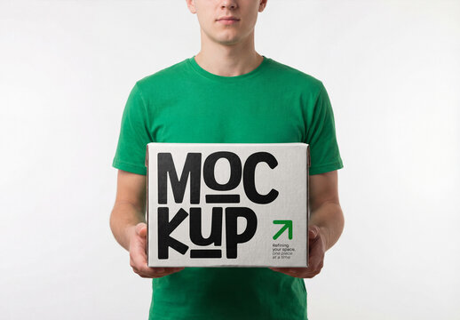 Person Holding Cardboard Delivery Box Packaging Mockup