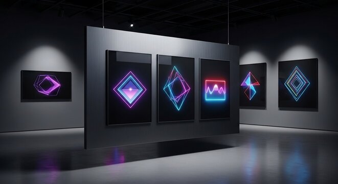 Abstract geometric art gallery display