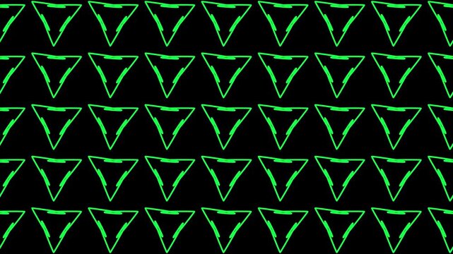 Repeating pattern of green triangular outlines on a black background triangle geometric