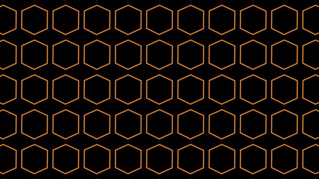 Repeating pattern of orange hexagons on a black background geometric