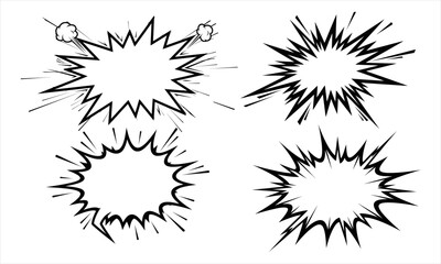 Obraz premium Set of four hand-drawn comic explosion speech bubbles.