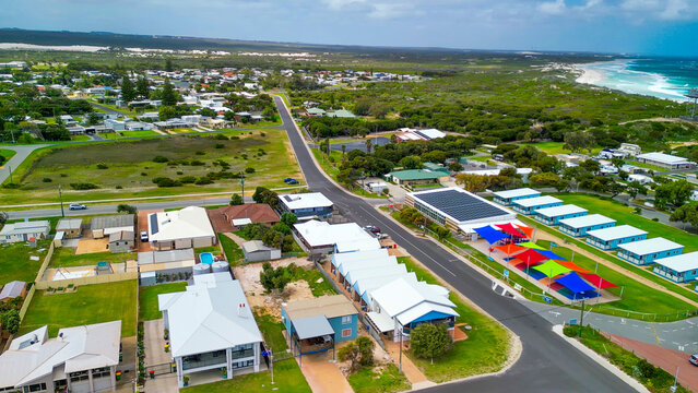 Stunning bird's-eye view of Lancelin town and its beautiful coastline in Western Australia