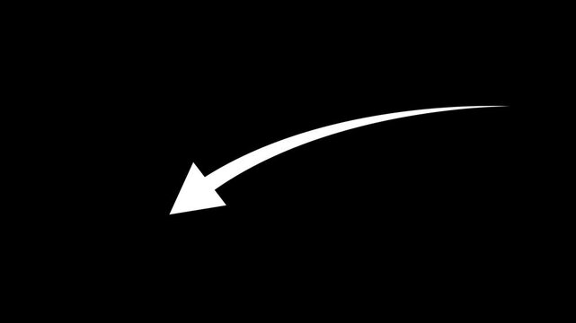 Animated White Downward Curving Arrow on Black Background for Decline Concept