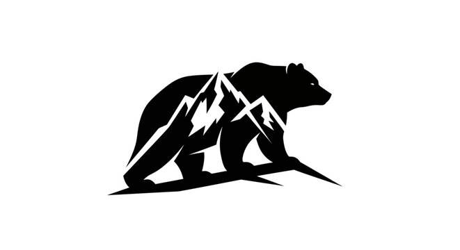 Bear silhouette with mountain range