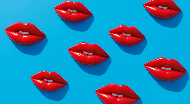 Pattern labios rojos con fondo azul 