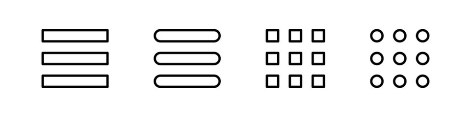 Obraz premium Outline hamburger menu and grid app launcher icons for web and mobile interfaces.
