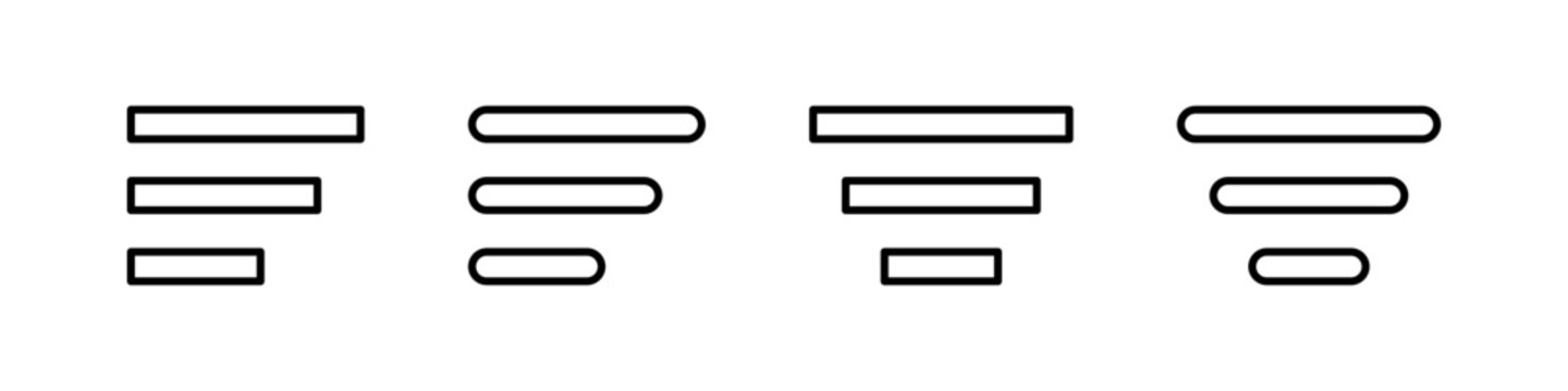 Outline hamburger menu icons with a shorter bottom line for navigation elements.