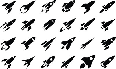 Set of 25 black rocket ship icons vector © logodesign11