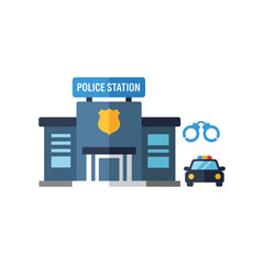 Modern police station building with patrol car flat vector illustration © JESMIN