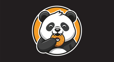 Cartoon panda eating donut logo design © Sastro