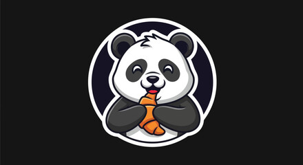 Cartoon panda eating food illustration © Sastro