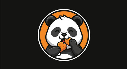 Cartoon panda eating food illustration © Sastro