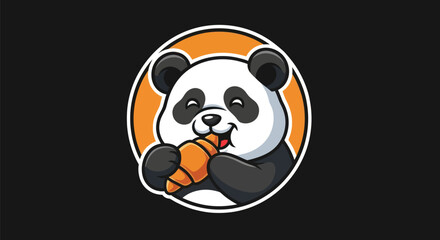 Cartoon panda eating food illustration © Sastro