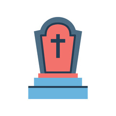 Obraz premium 3D red cross gravestone memorial icon isolated on blue background