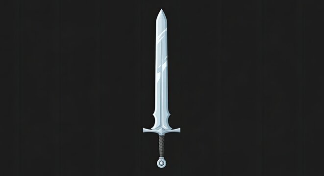 Flat Design Fantasy Knight Broadsword Isolated on Dark