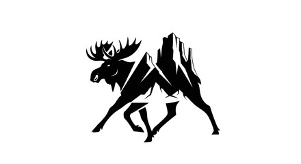 Obraz premium Moose and mountain silhouette design
