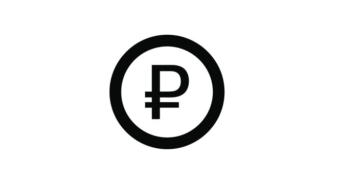 Russian ruble symbol within a circle a stark black silhouette