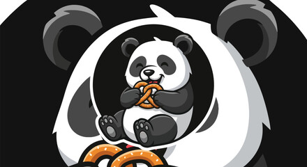Cartoon panda enjoying a pretzel © yanto