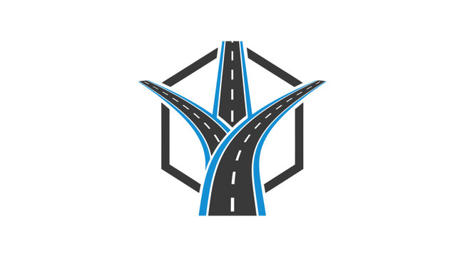 Abstract Roads Convergence and Transportation Logo within Geometric Frame Design