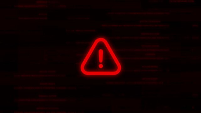 Cyber Security Alert System Warning Sign Red Exclamation Mark on Black Background with Binary Code error