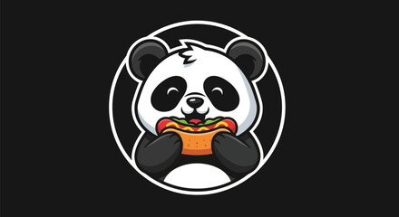 Cartoon panda eating hotdog illustration © Zero