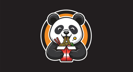 Cartoon panda eating noodles illustration © Zero