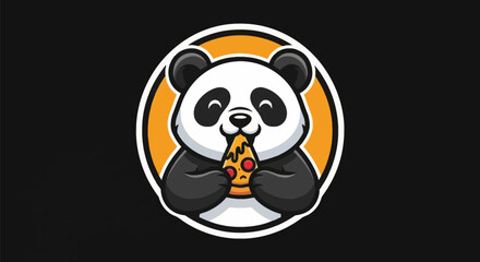Cartoon panda eating pizza on black © Zero