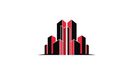 Fototapeta premium Architectural Illustration Depicting a Modern City Skyline in Bold Black and Red Design
