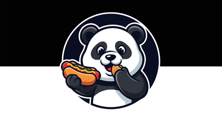 Cartoon panda eating hot dog illustration © Zero