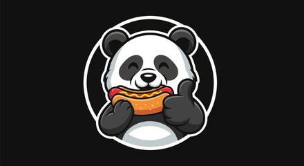 Cartoon panda eating hotdog illustration © Zero