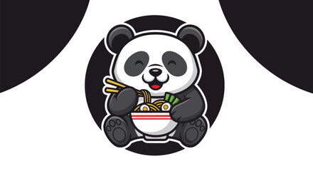 Cartoon panda eating noodles © Zero