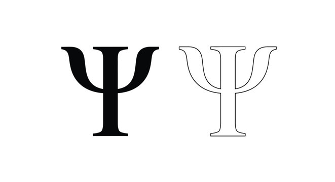 Two psi symbols one solid black and one white outline silhouette