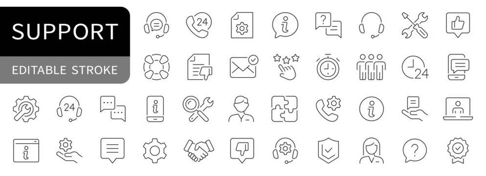 Customer service and Support simple line icons set. vector. editable stroke