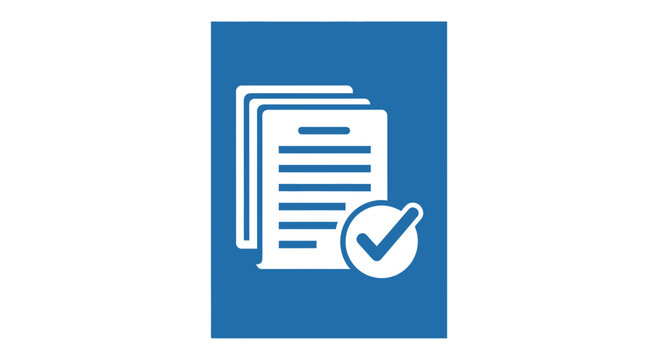 Completed Documents: Approved Files Icon With Checkmark On Blue Background