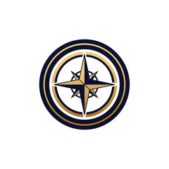Elegant Compass Rose Emblem Navigational Design With Luxurious Golden And Dark Blue Circular Frame