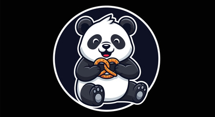 Cartoon panda with pretzel snack © Zero
