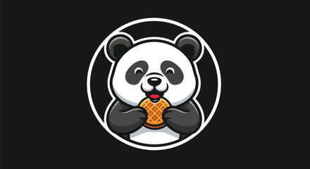Cartoon panda with waffle on black background © Zero