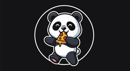 Cartoon panda eating pizza on black © Zero