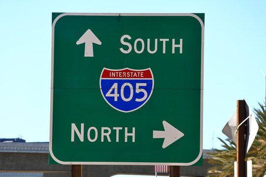 Freeway entrance sign Interstate California 405 North and South