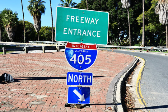 Freeway entrance sign Interstate California 405 North