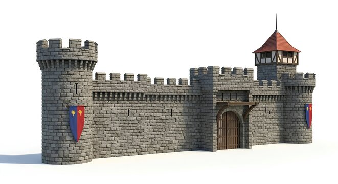 Medieval Castle Architecture with Stone Walls and Towers