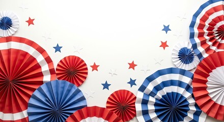 Obraz premium Labor day celebration decorations with patriotic fan paper and stars