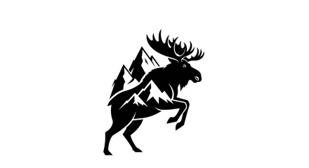 Obraz premium Moose and mountain silhouette design
