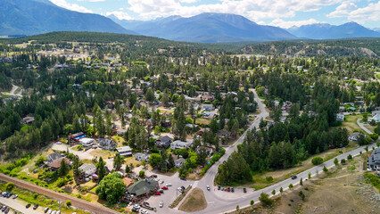 Aerial view of Invermere town along the lake, British Columbia - Canada